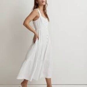 Madewell Suzette Seamed Bodice Tiered Midi Dress Button Front White Sz 6